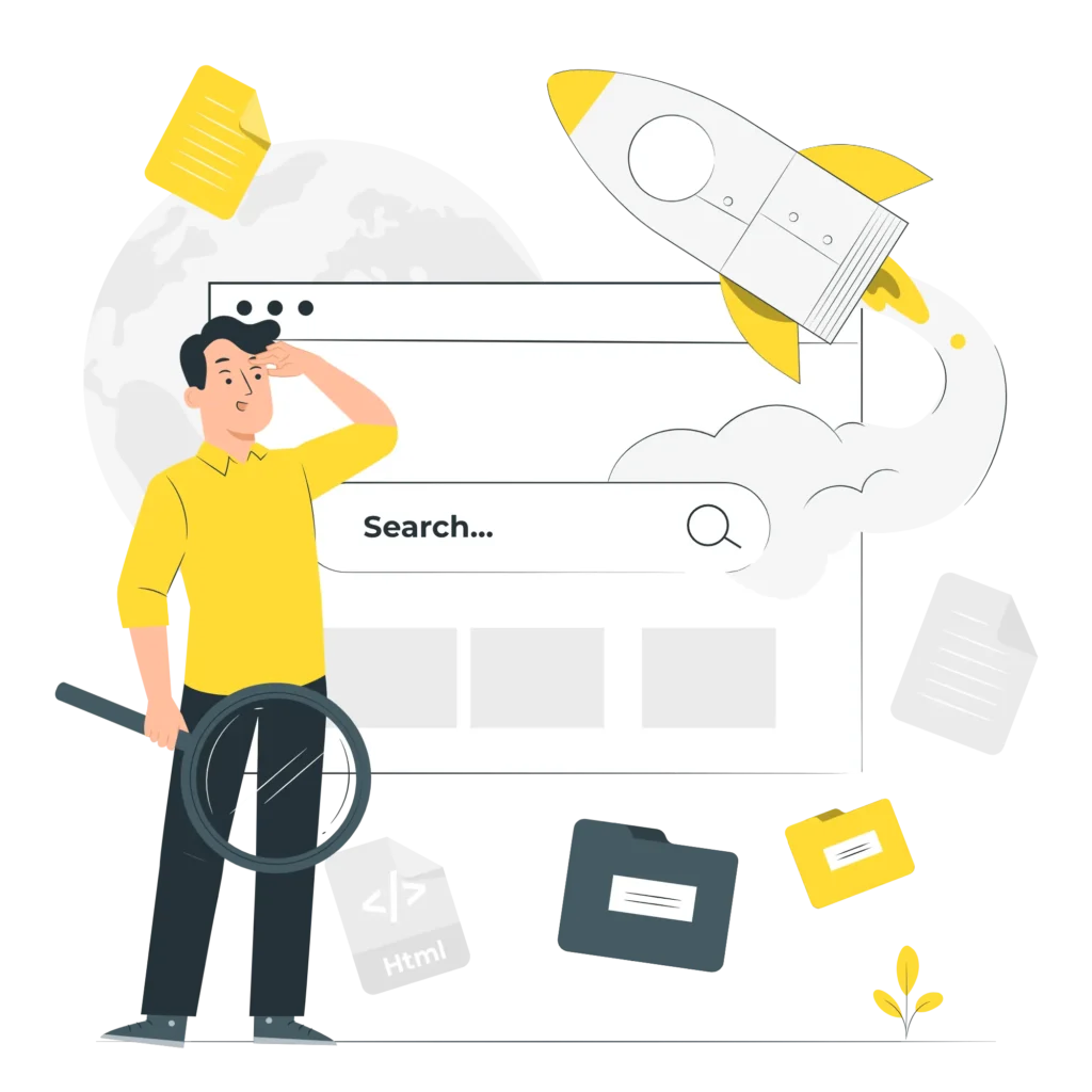 Vector image of a man looking for a website, symbolizing a digital marketing strategist in Malappuram.