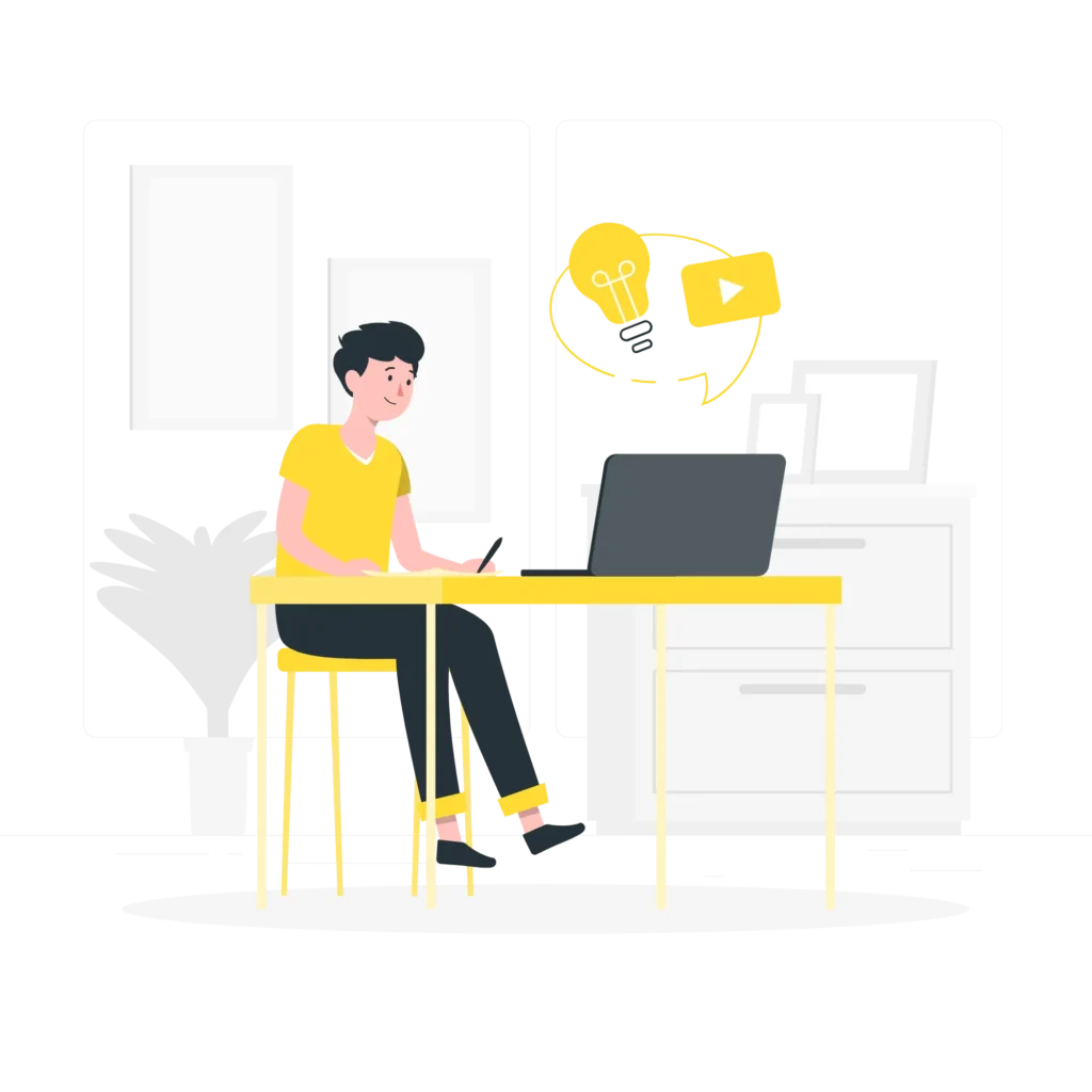 Vector image of a man, a digital marketing strategist in Malappuram, working intently at a desk with a laptop.