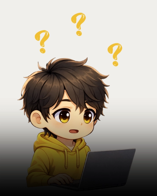 confused person using a laptop with question marks showing common digital marketing questions