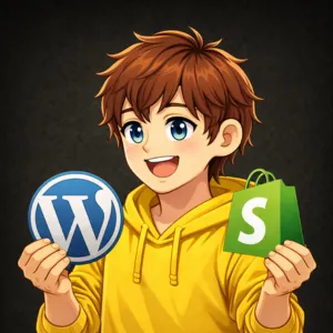 Shopify and WordPress website development service illustration