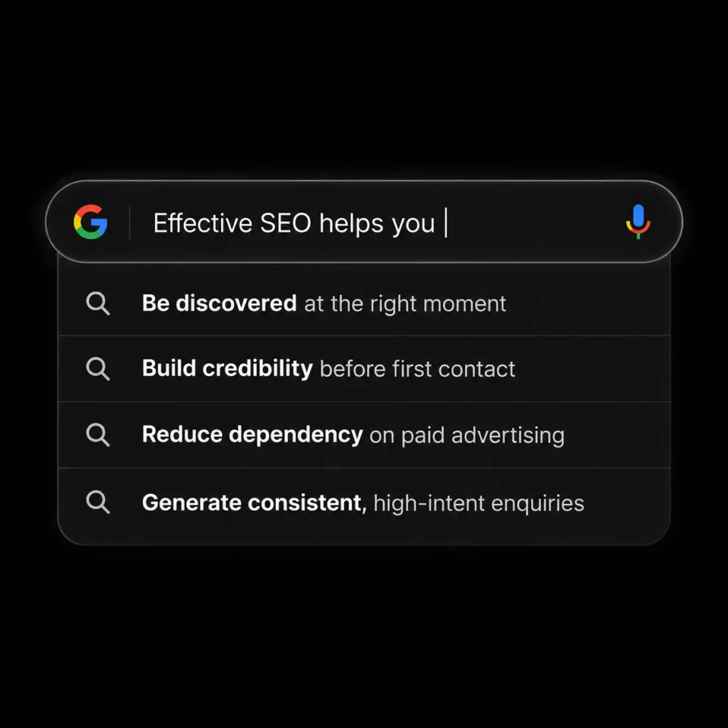 the important of seo listed as google search and suggestions